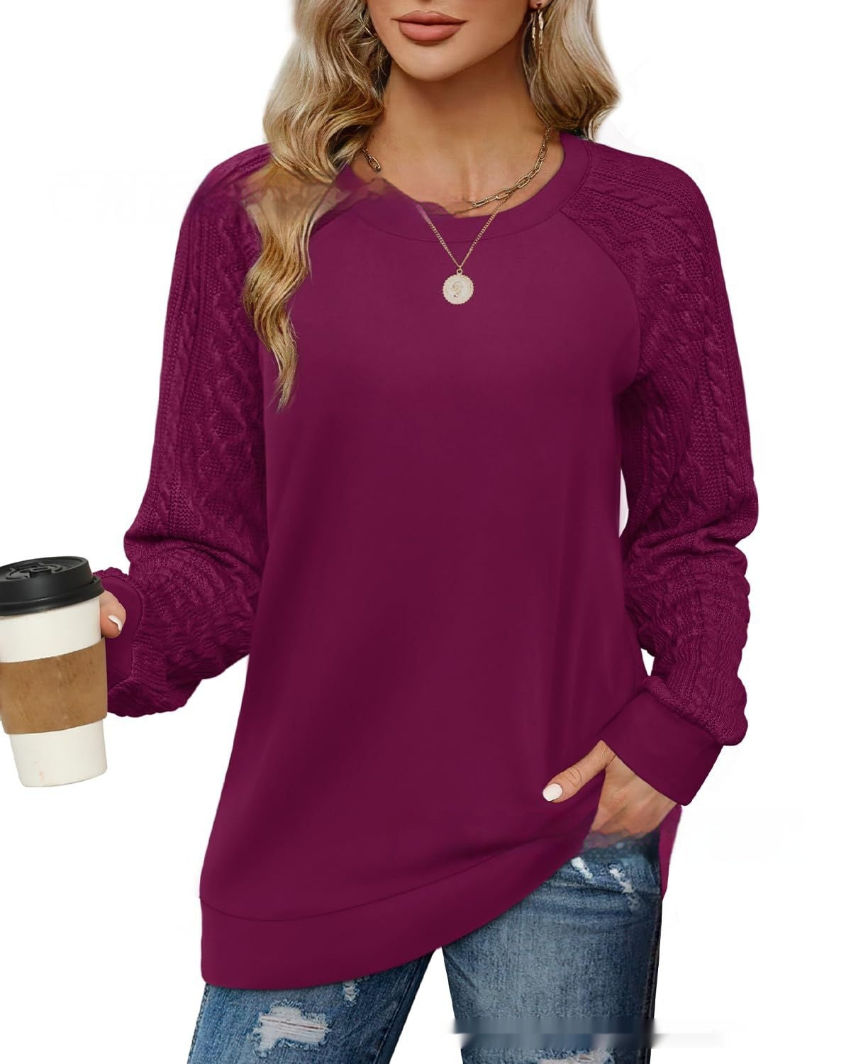 European And American Round Neck Twisted Knitted Sleeve Sweater