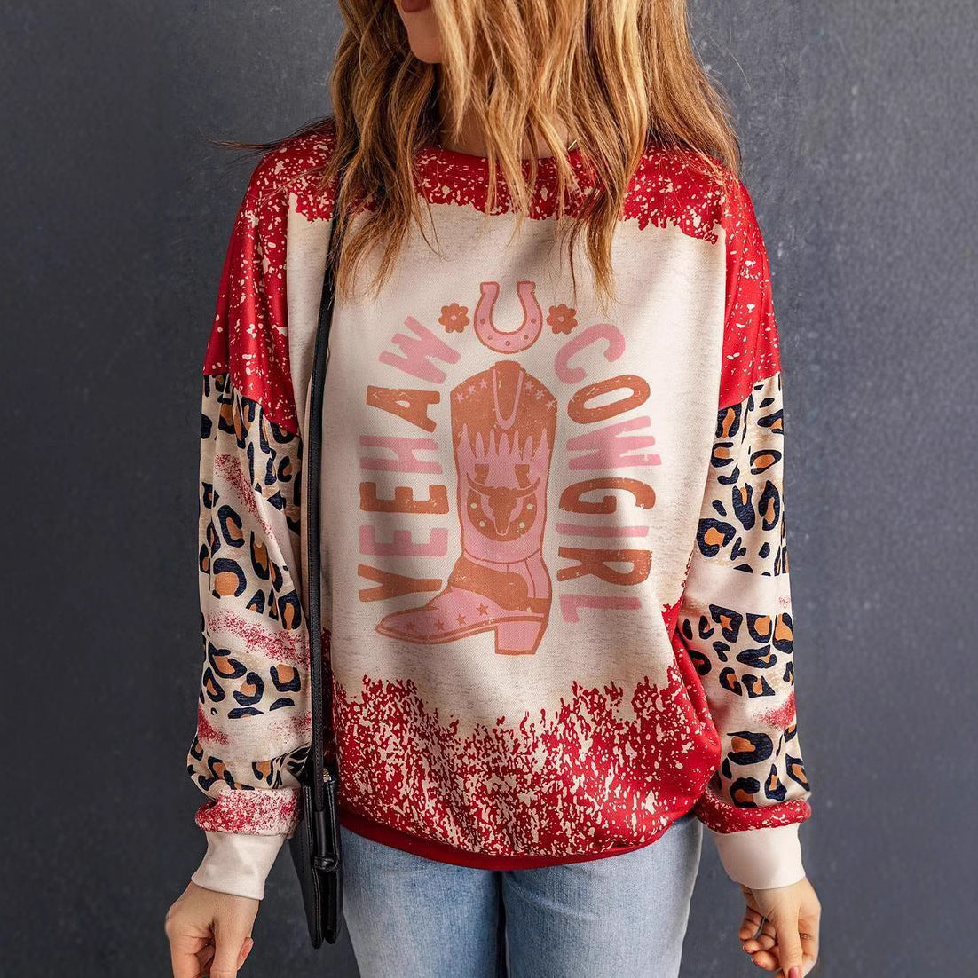 Heart Printing Round Neck Long Sleeve Pullover Hoodie