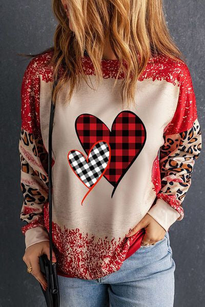 Heart Printing Round Neck Long Sleeve Pullover Hoodie