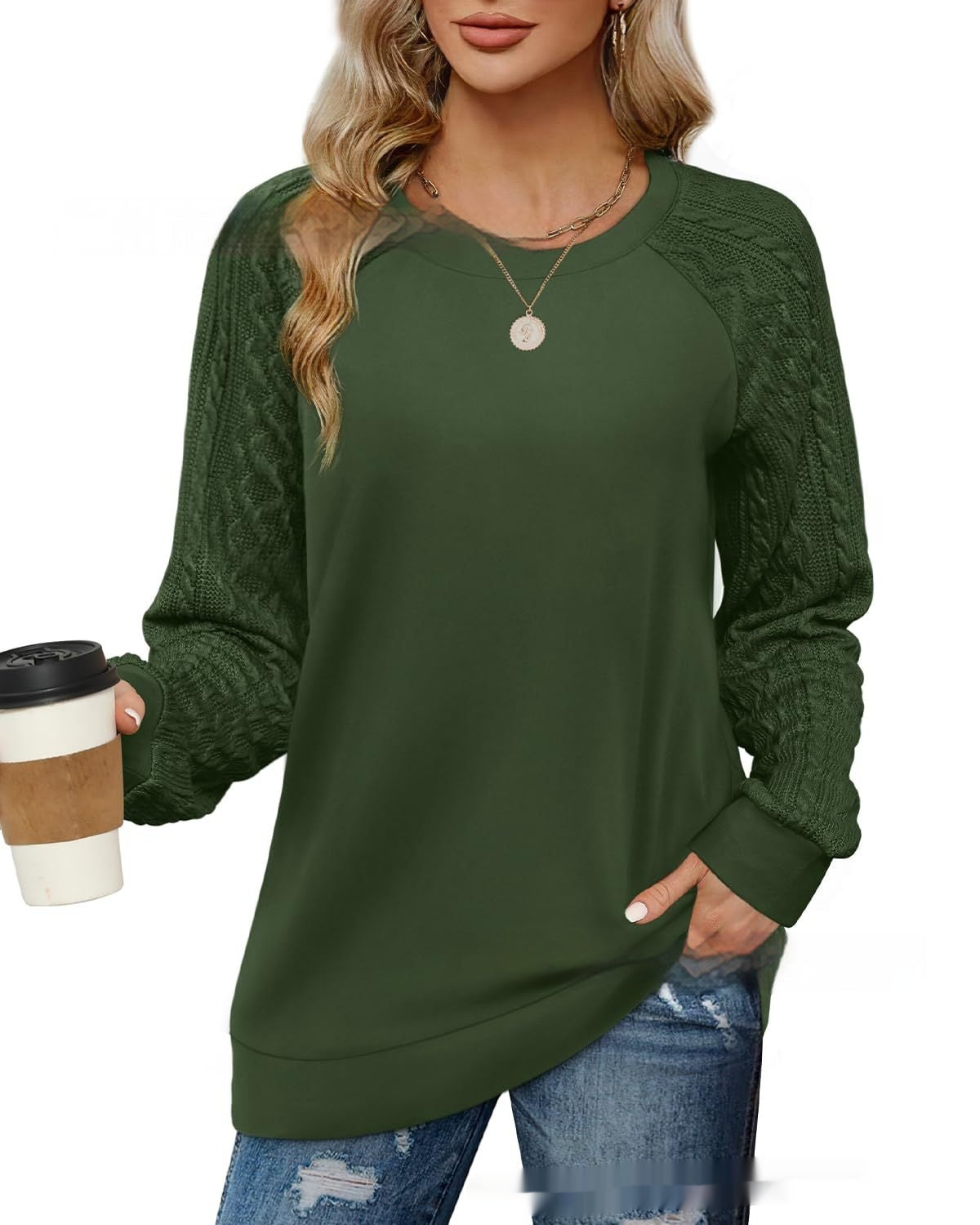 European And American Round Neck Twisted Knitted Sleeve Sweater