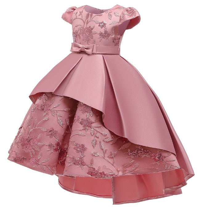 Popular Short Sleeves Wedding Applique Lace Long Kids Party Dress Princess Children Gowns Flower Girl Dresses (Copy)