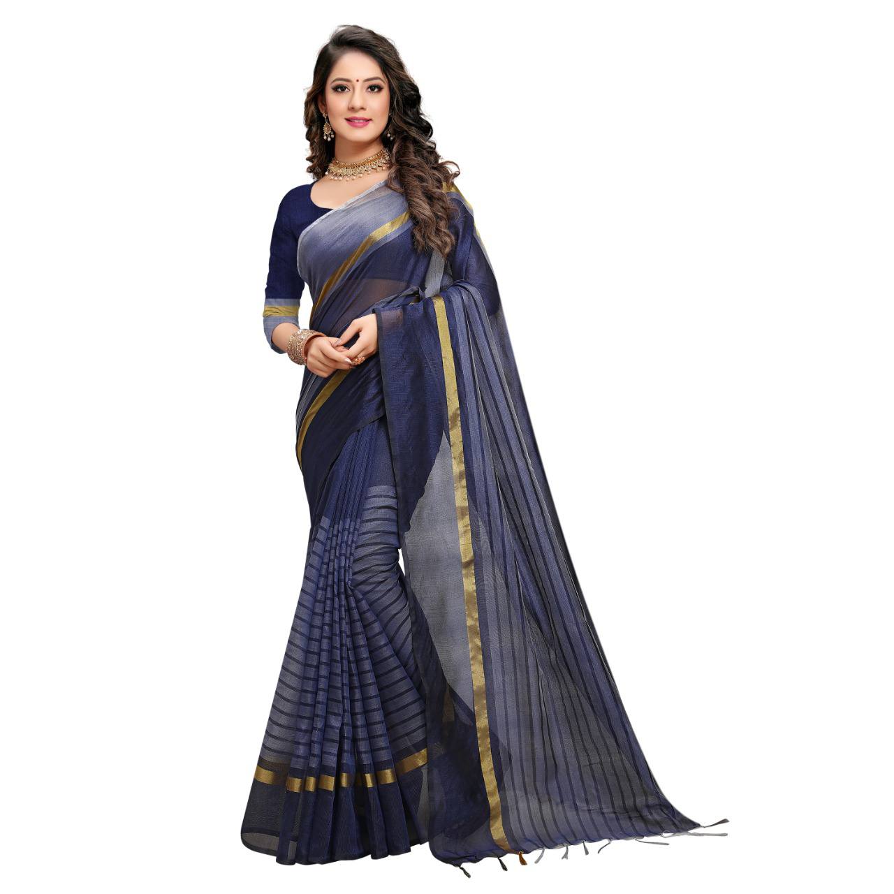 Women Designer Saree (Navy Blue, 6.3 m)