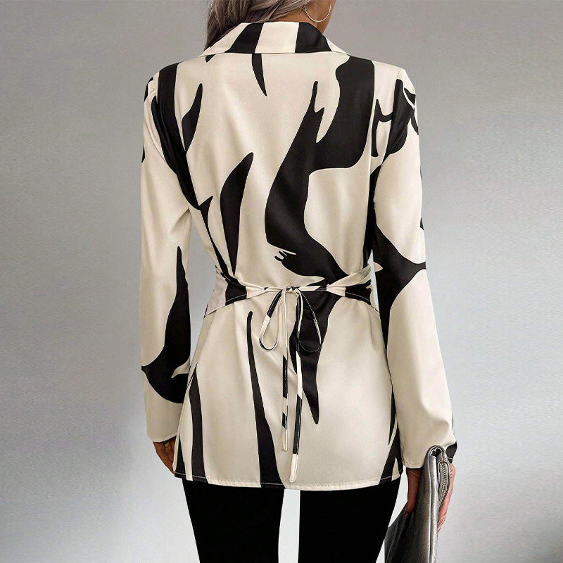 Women's Contrast Color Cross Tied Long Sleeves Shirt