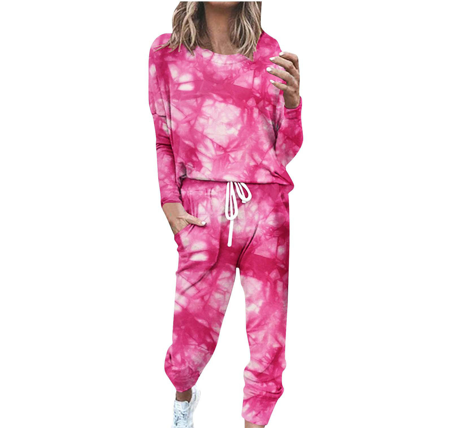 Striped Contrast Color Slim Long Sleeve Top High Waist Straight Wide Drawstring Pocket Trousers Suit