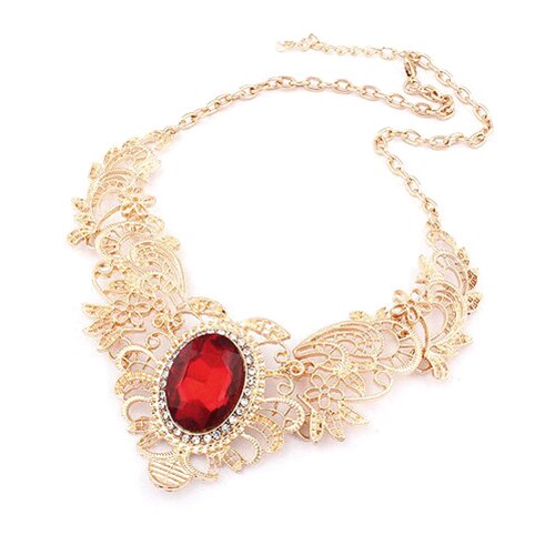 Boho Vintage Women Luxury Party Hollow Out Flower Oval Rhinestone Statement Bib Necklace indian  Lady Dress Choker Big Necklace