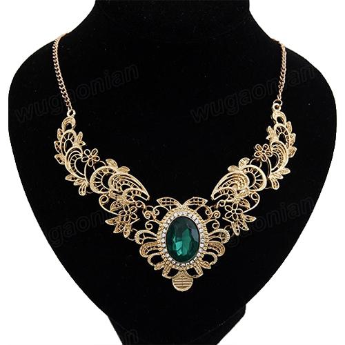 Boho Vintage Women Luxury Party Hollow Out Flower Oval Rhinestone Statement Bib Necklace indian  Lady Dress Choker Big Necklace