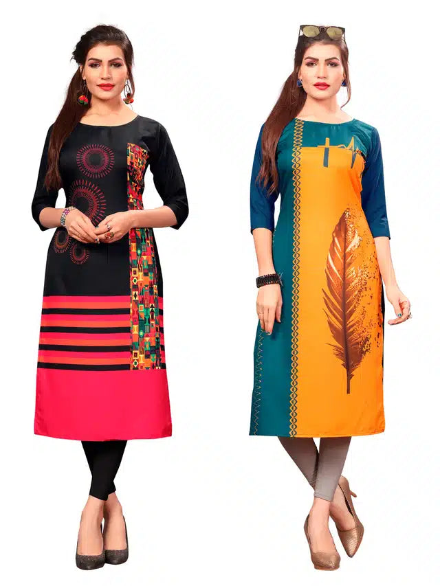 Crepe Kurti for Women (Pack of 2) (Multicolor, S)