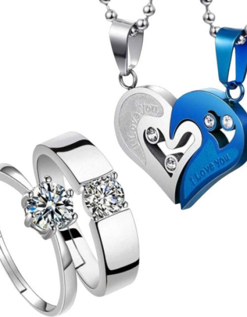 Couple Special Ring Cubic Zirconia Stainless Steel Pendant Set