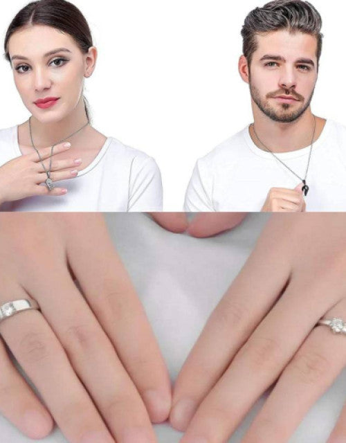 Couple Special Ring Cubic Zirconia Stainless Steel Pendant Set