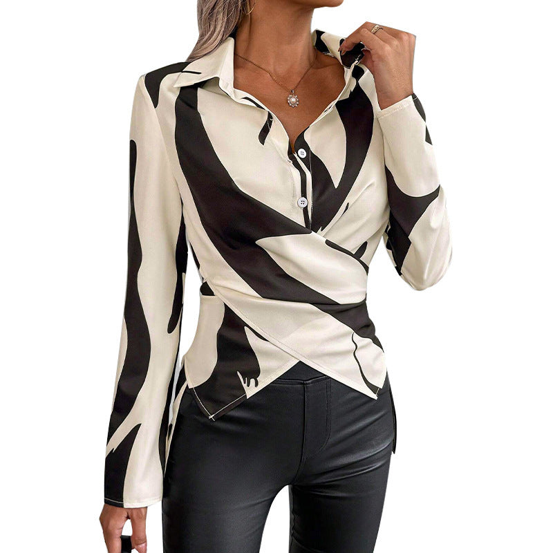 Women's Contrast Color Cross Tied Long Sleeves Shirt